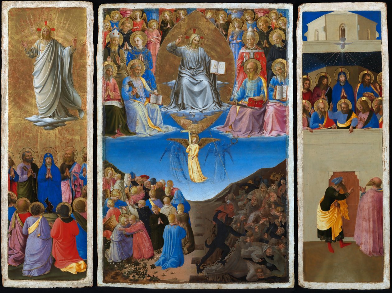 Italiano: Trittico (Ascensione, Giudizio Universale, Pentecoste) Tríptico del Juicio Final, la Ascensión y Pentecostés de Fra Angelico