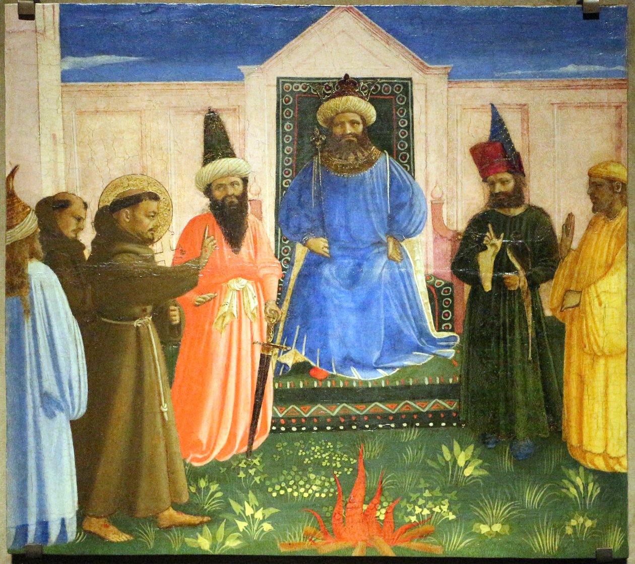 La prueba del fuego: San Francisco se ofrece a atravesar el fuego para convertir al sultán de Egipto (Legenda maior, IX, 8). de Fra Angelico