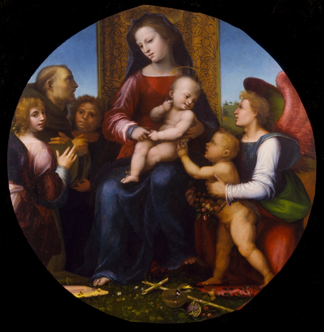 Atribuido a Fra Bartolommeo - La Virgen y el Niño con el Niño San Juan Bautista, San Francisco y tres ángeles, c. 1510, K148 de Fra Bartolomeo