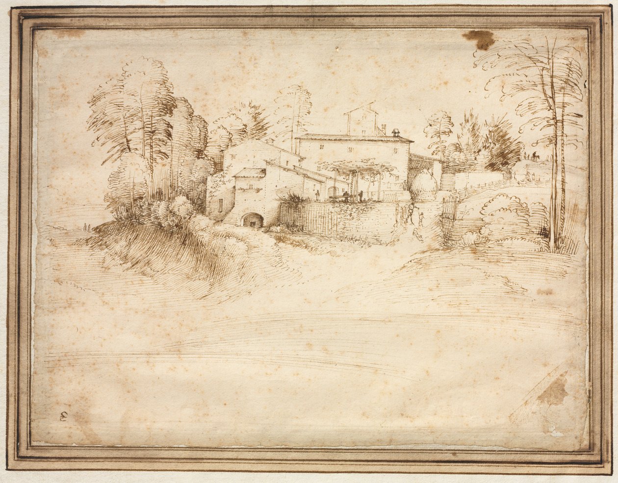 Casa de campo en la ladera de una colina, c. 1508 de Fra Bartolommeo