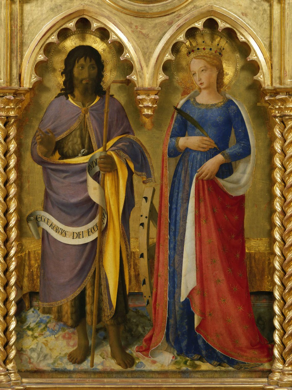 San Juan Bautista y Santa Catalina de Alejandría del Retablo de Perugia, ca. 1437 de Fra Giovanni Angelico da Fiesole