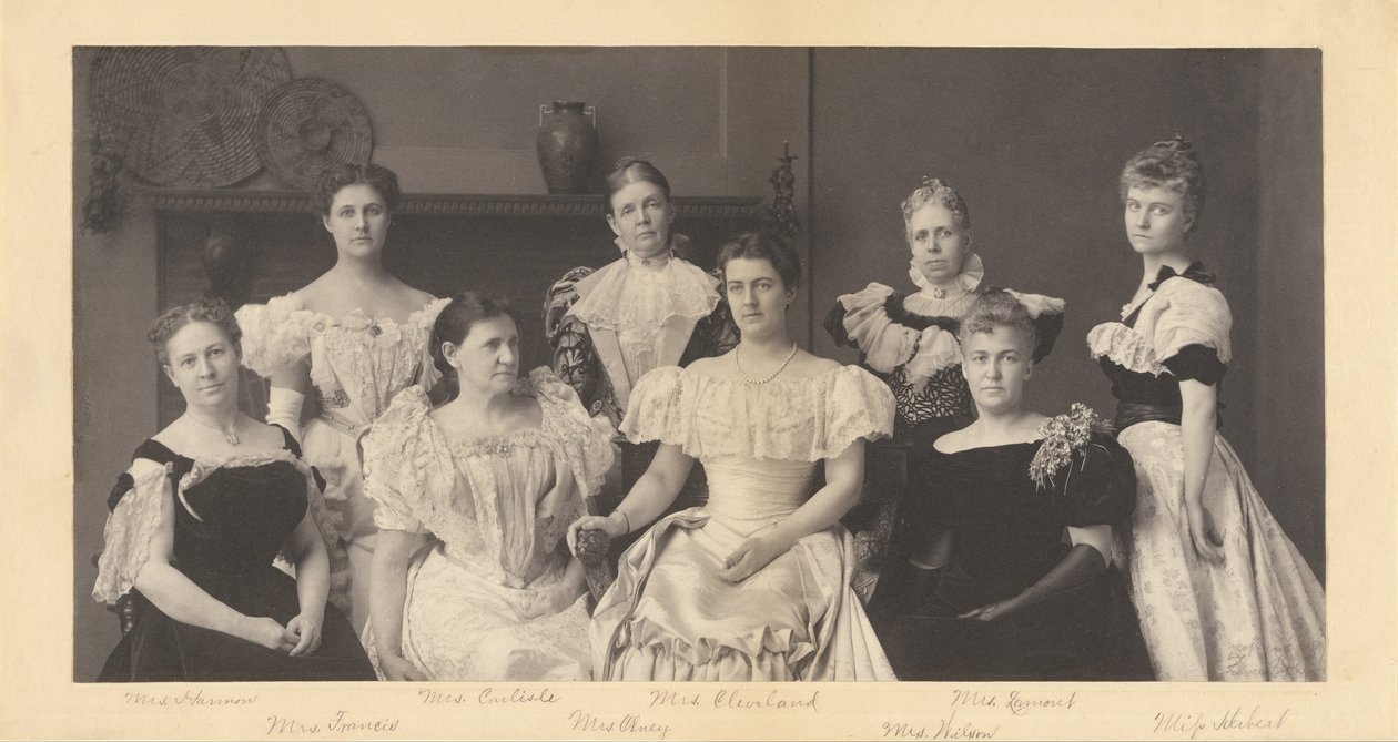(Sra. Grover Cleveland y las esposas de los miembros del gabinete del presidente Grover Cleveland) de Frances Benjamin Johnston