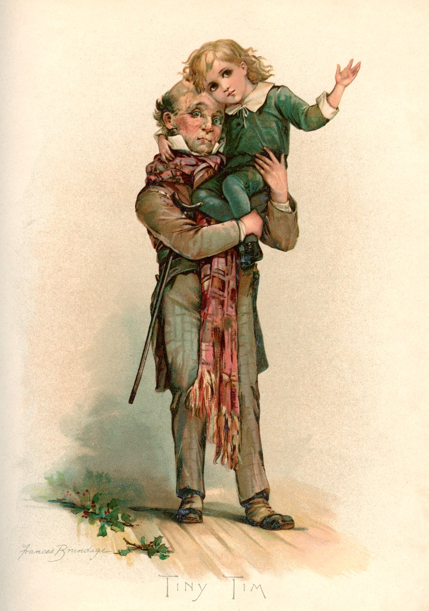 Bob Cratchit llevando a Tiny Tim de Frances Brundage