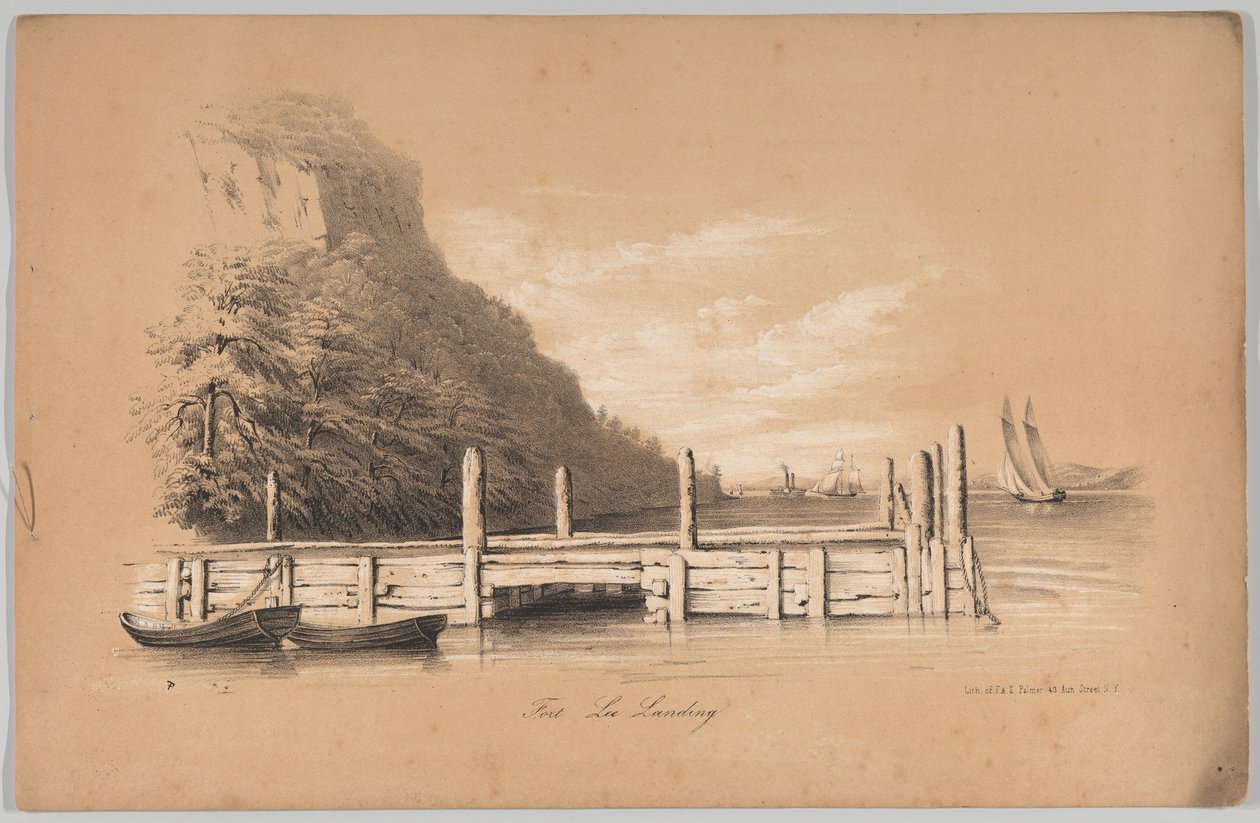 Fort Lee Landing, en: The New York Drawing Book, Containing a Series of Original Designs a..., 1847 de Frances Flora Bond Palmer