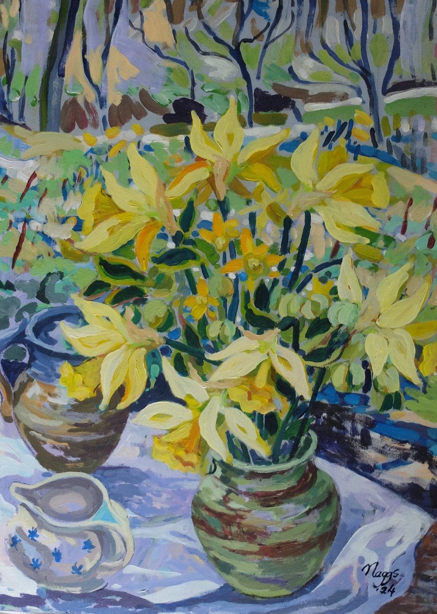 Primeros narcisos, 2024 (acrílico sobre lienzo) de Frances Naggs