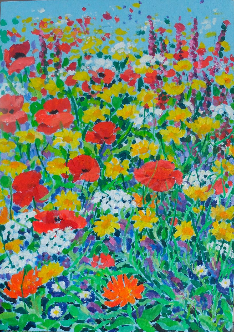 Pradera de flores silvestres, 2024 (acrílico sobre lienzo) de Frances Naggs