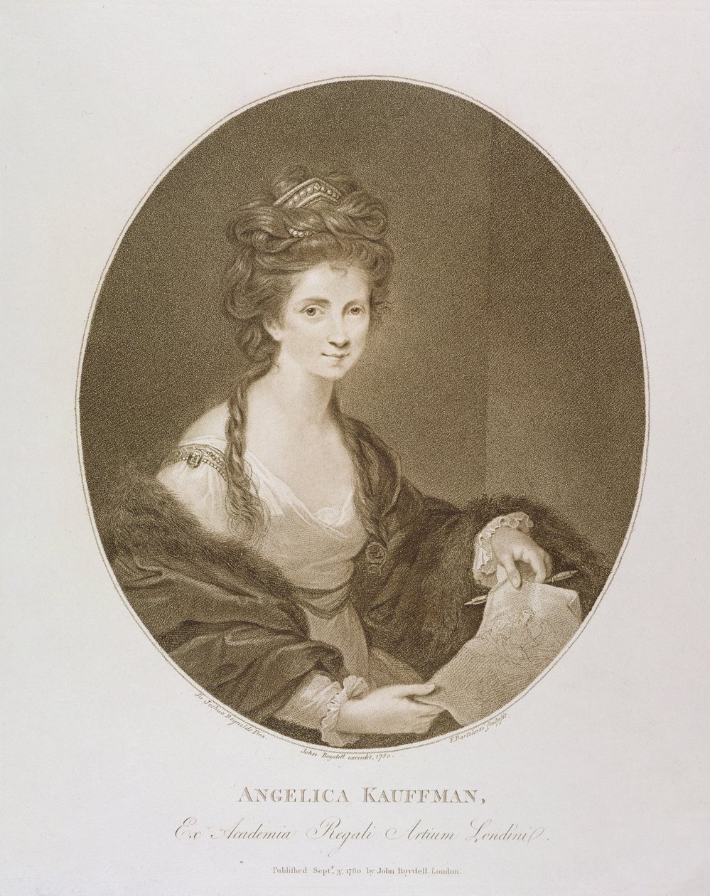 Angelica Kauffman, después de Reynolds, 1780 (grabado a puntos) de Francesco Bartolozzi