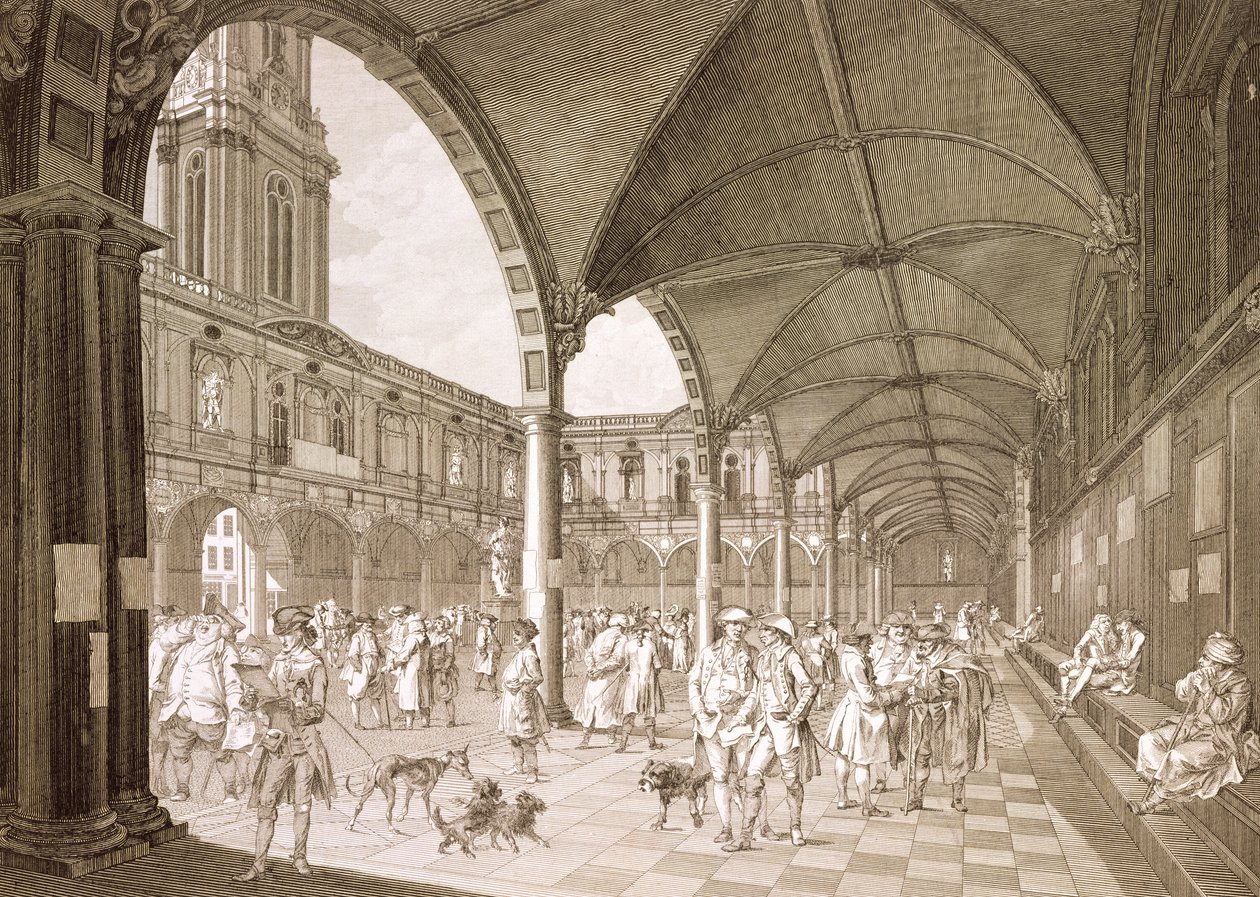 Interior de la Bolsa Real, Londres, 1788 de Francesco Bartolozzi
