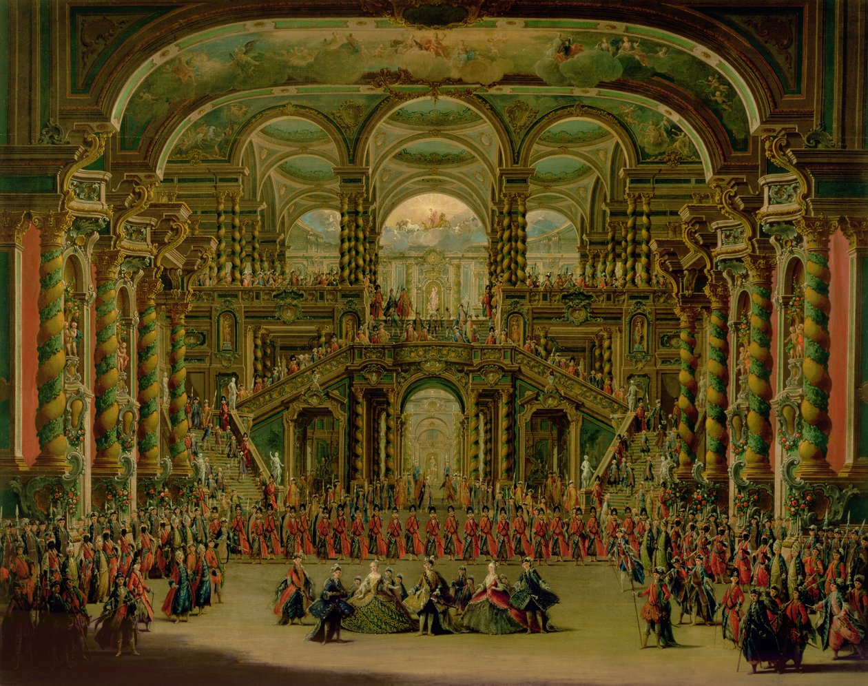 Un baile en un palacio barroco rococó de Francesco Battaglioli