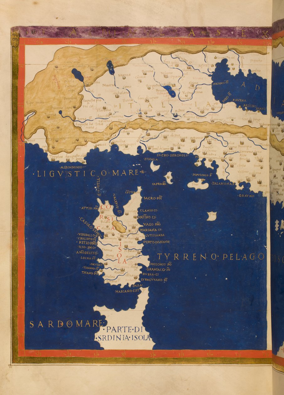 Mapa de Italia basado en la Geografía de Ptolomeo, 1480 de Francesco Berlinghieri