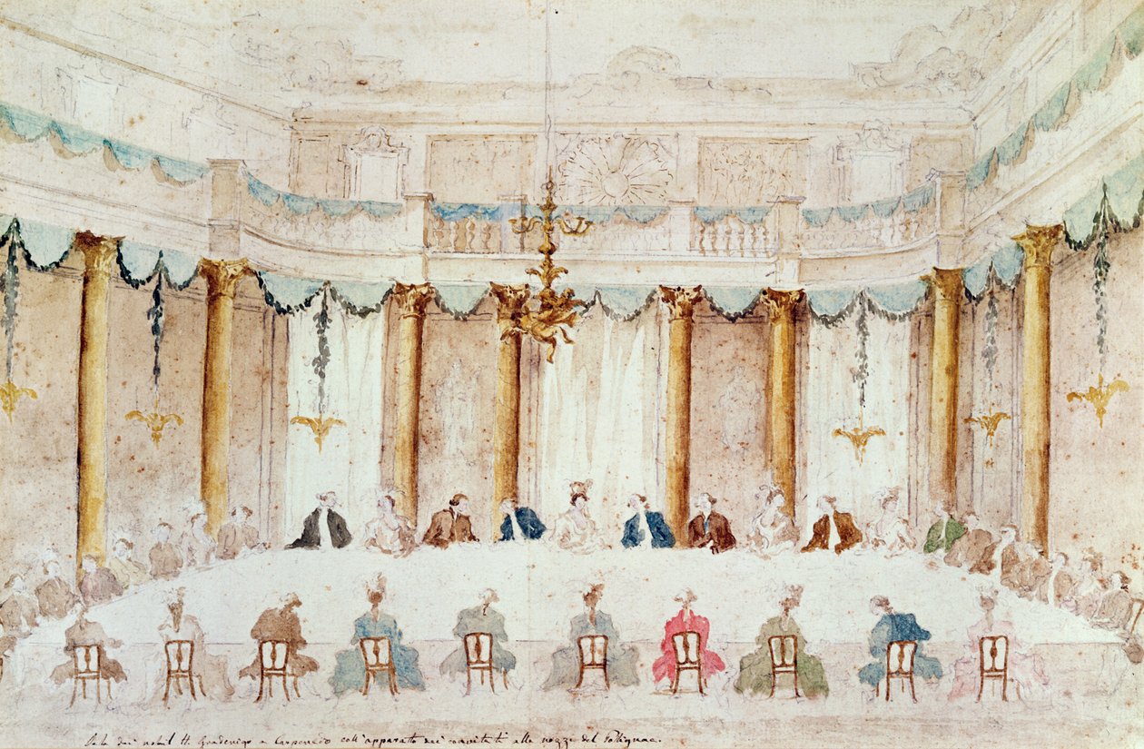 Cena festiva para celebrar el matrimonio de Armand, Duque de Polignac, con la Baronesa Idalia de Neukirchen en Villa Gradenigo, Carpenedo de Francesco Guardi