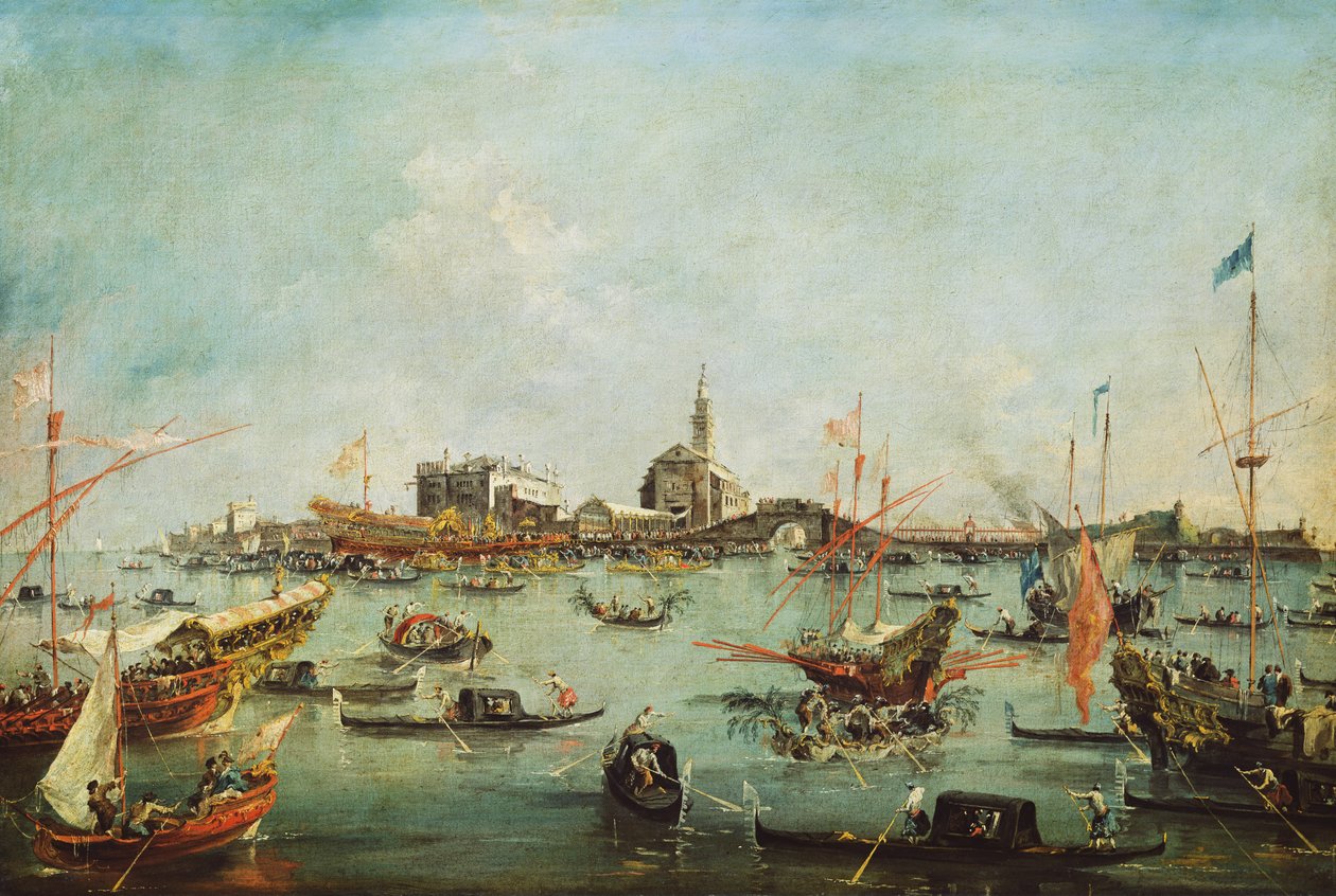 El Dogo en el Bucentauro frente a San Nicolò del Lido, en el Día de la Ascensión, c.1766-70 de Francesco Guardi
