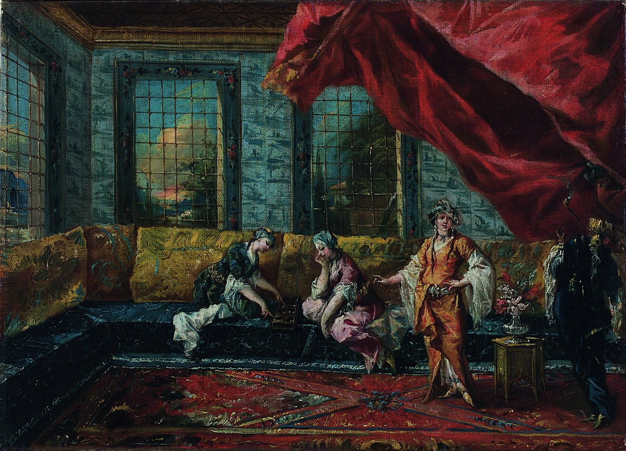 Dos odaliscas jugando mancala en el harén de Francesco Guardi