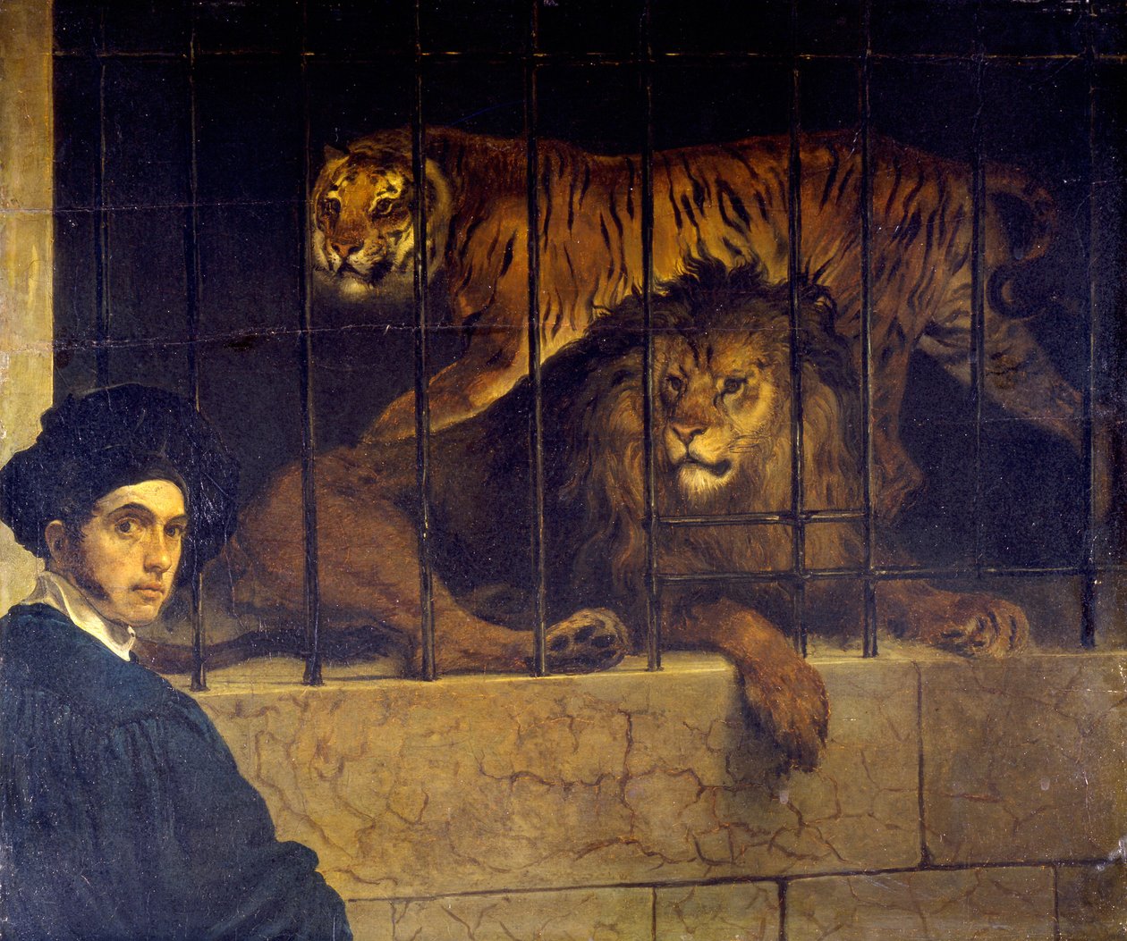 Autorretrato con tigre y león de Francesco Hayez