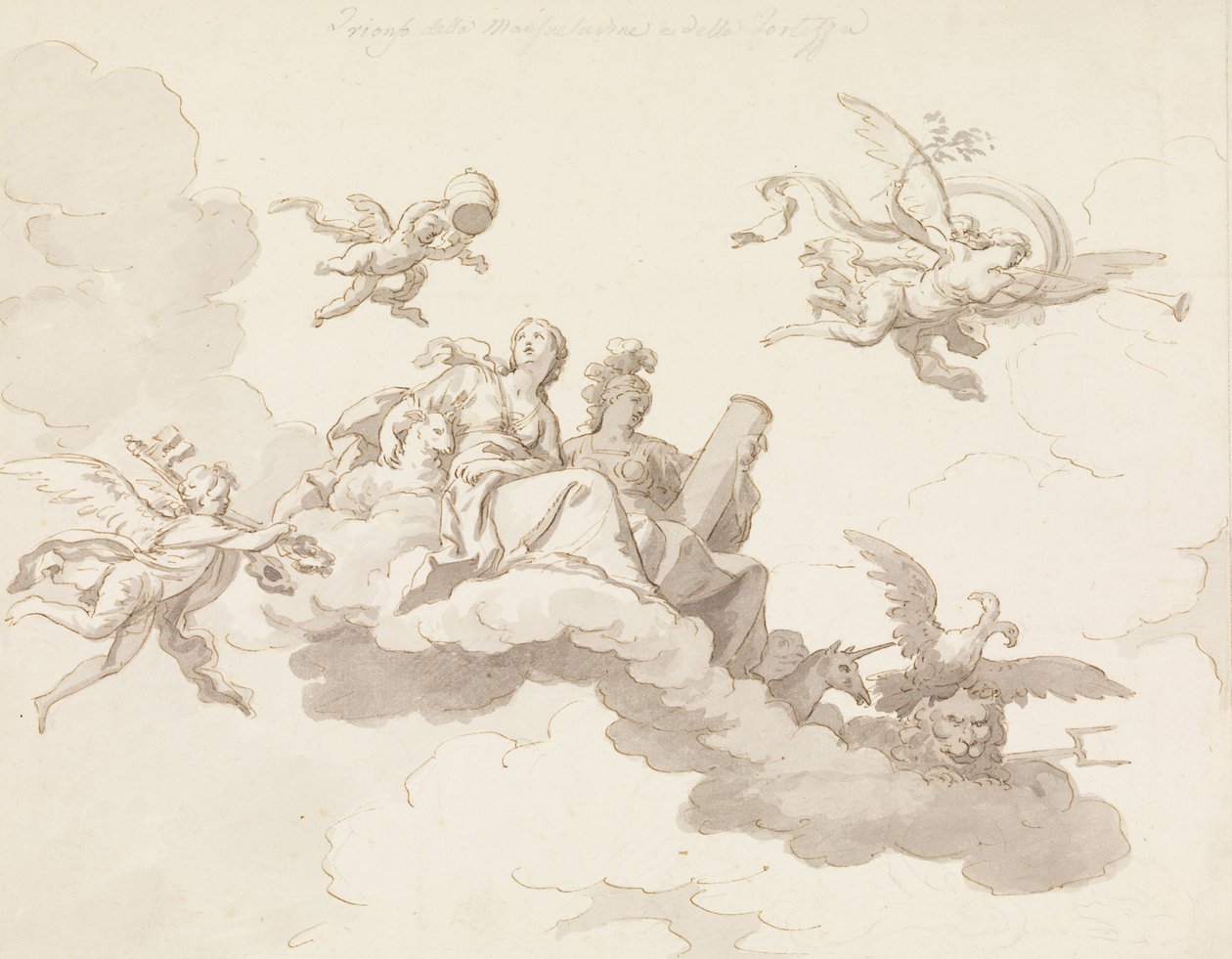 Diseño para un techo pintado - Triunfo de la mansedumbre y la fuerza de Francesco Manno