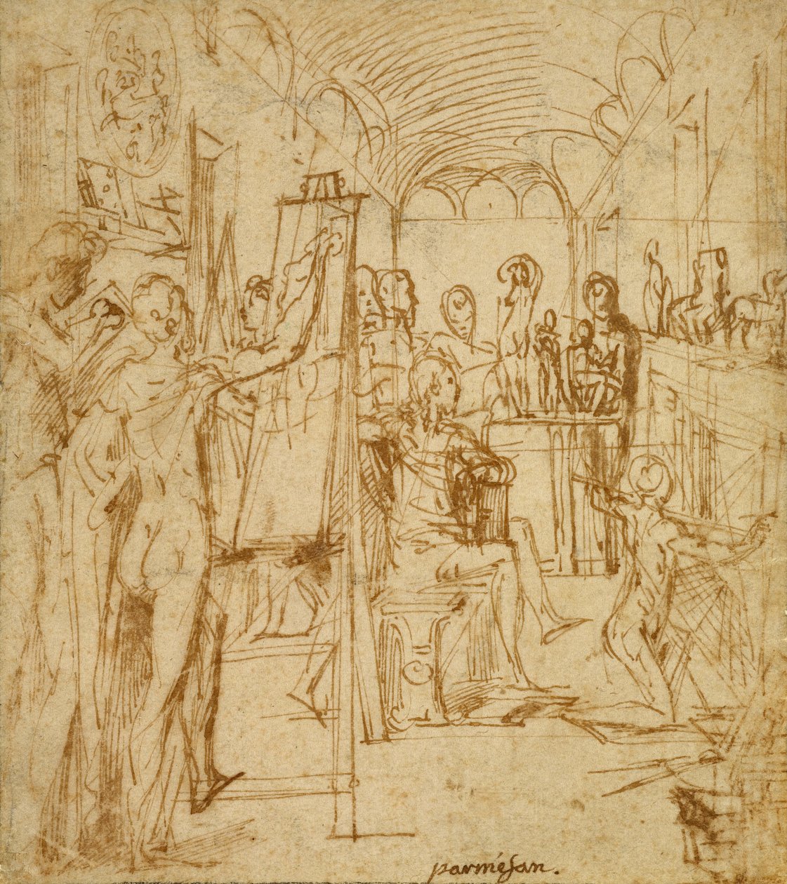 Interior de un estudio de pintor de Parmigianino