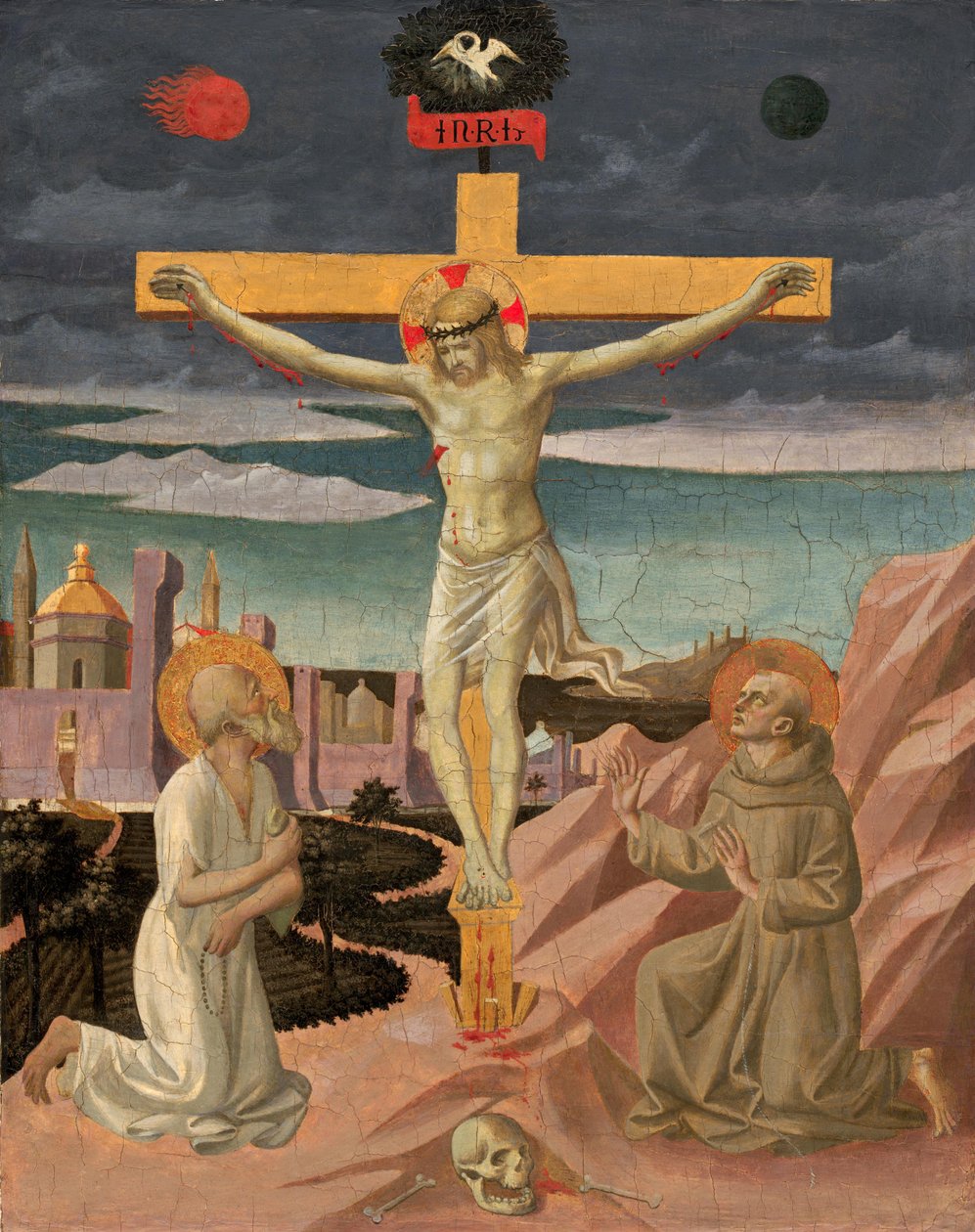 Cristo en la Cruz, Adorado por San Jerónimo y San Francisco de Francesco Pesellino