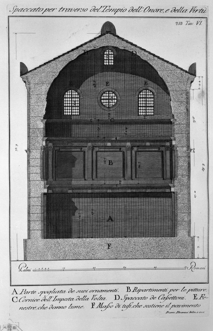 Sección transversal del Templo del Honor y la Virtud de Francesco Piranesi