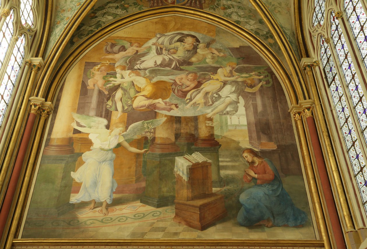 El muro oeste de la capilla Rayonnant de la Abadía con La Anunciación, siglos XVI-XIX de Francesco Primaticcio