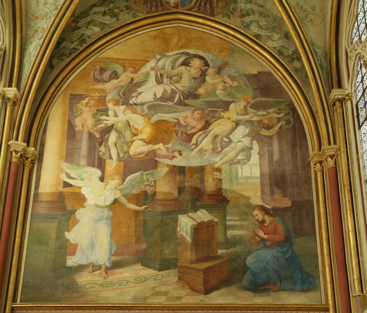 El muro oeste de la capilla Rayonnant de la Abadía con La Anunciación, siglos XVI-XIX de Francesco Primaticcio