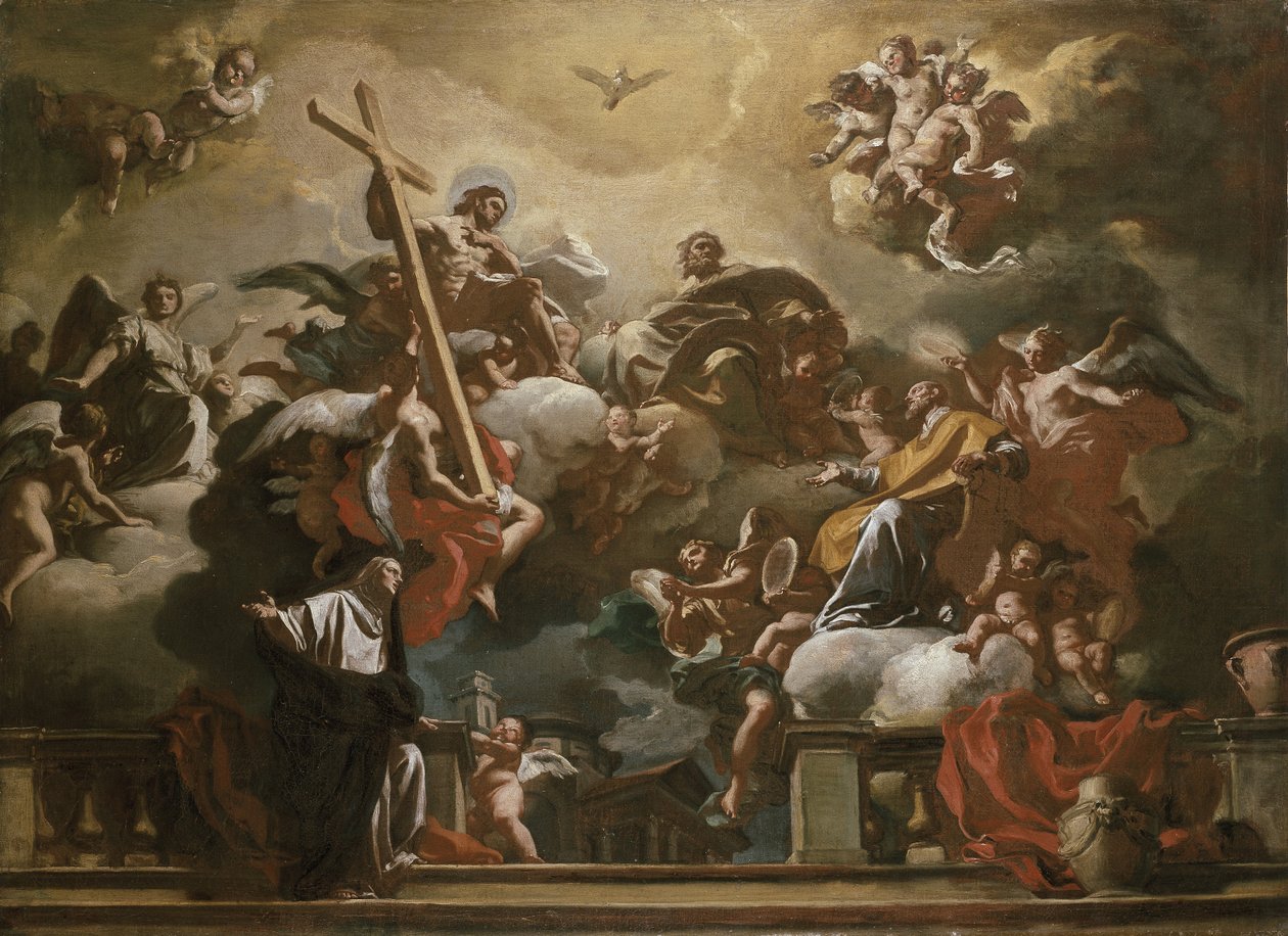 Visión de la Trinidad con SS. Felipe Neri y Francesca Romana, siglo XVIII de Francesco Solimena