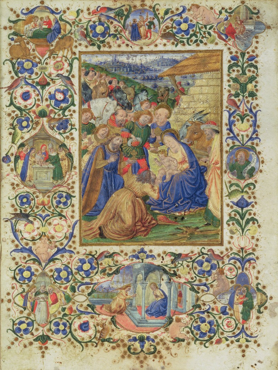 La adoración de los magos rodeada de medallones que representan episodios de la vida de la Virgen y un profeta de Francesco d