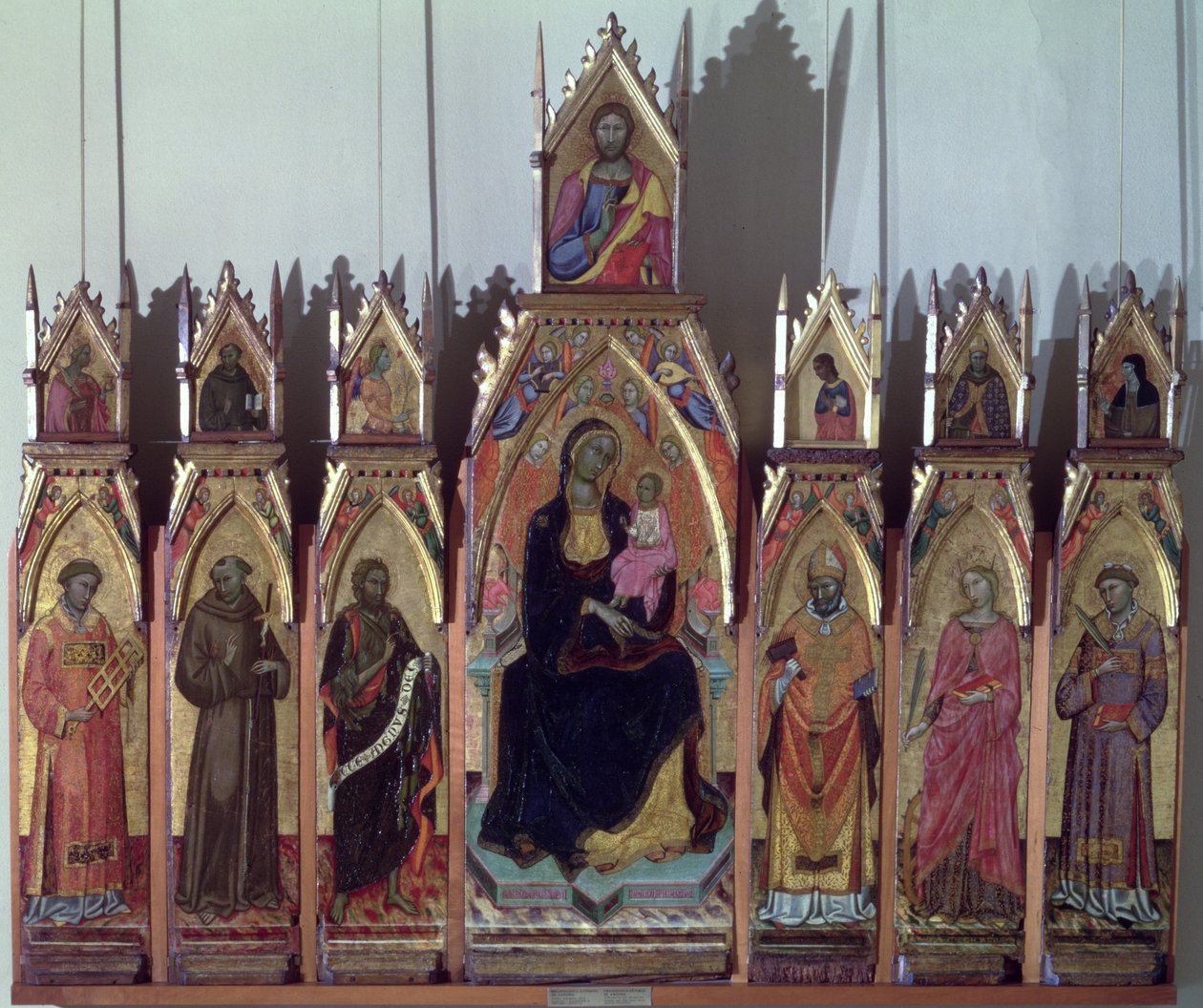 Madonna y el Niño, Cristo y Santos, 1393 de Francesco da Ancona