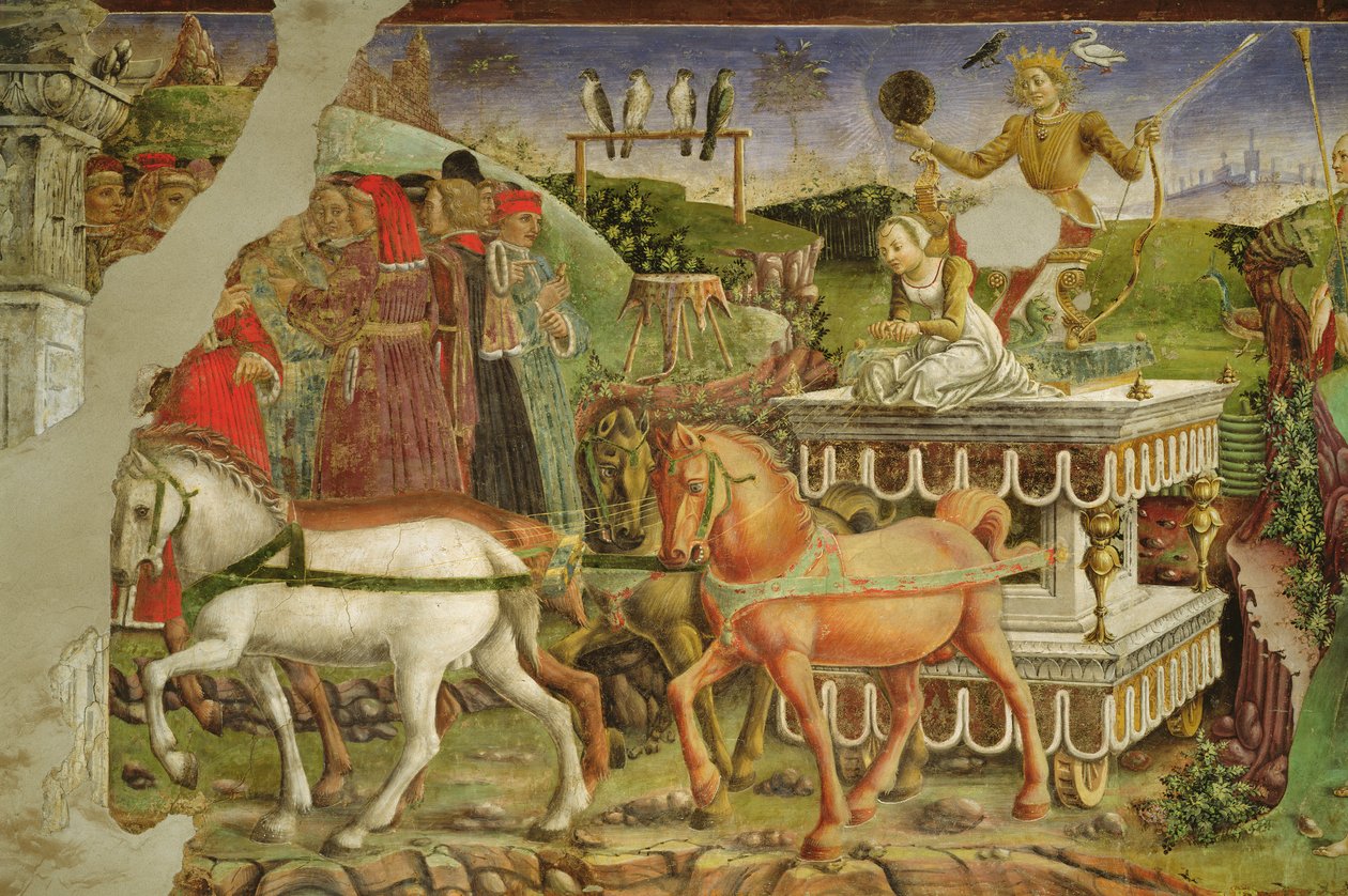 Alegoría de Mayo: El carro de Apolo tirado por caballos y conducido por Aurora (detalle) de Francesco del Cossa