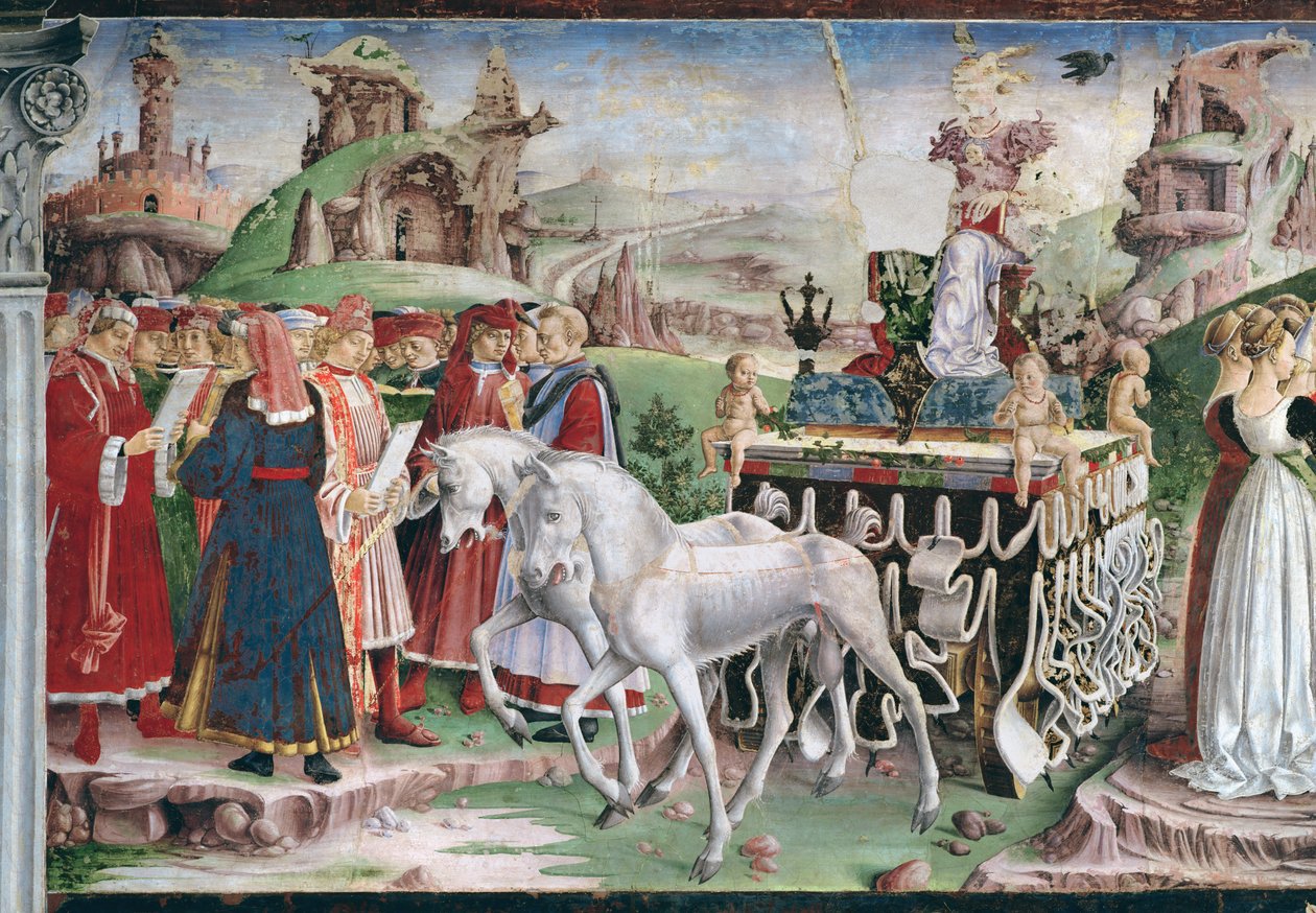 El Triunfo de Minerva: Marzo, de la Sala de los Meses (detalle) de Francesco del Cossa