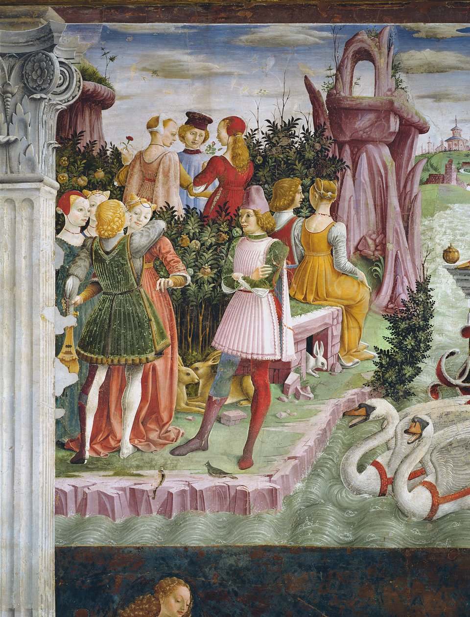 El triunfo de Venus: abril de la Sala de los Meses, detalle del lado izquierdo, c.1467-70 de Francesco del Cossa