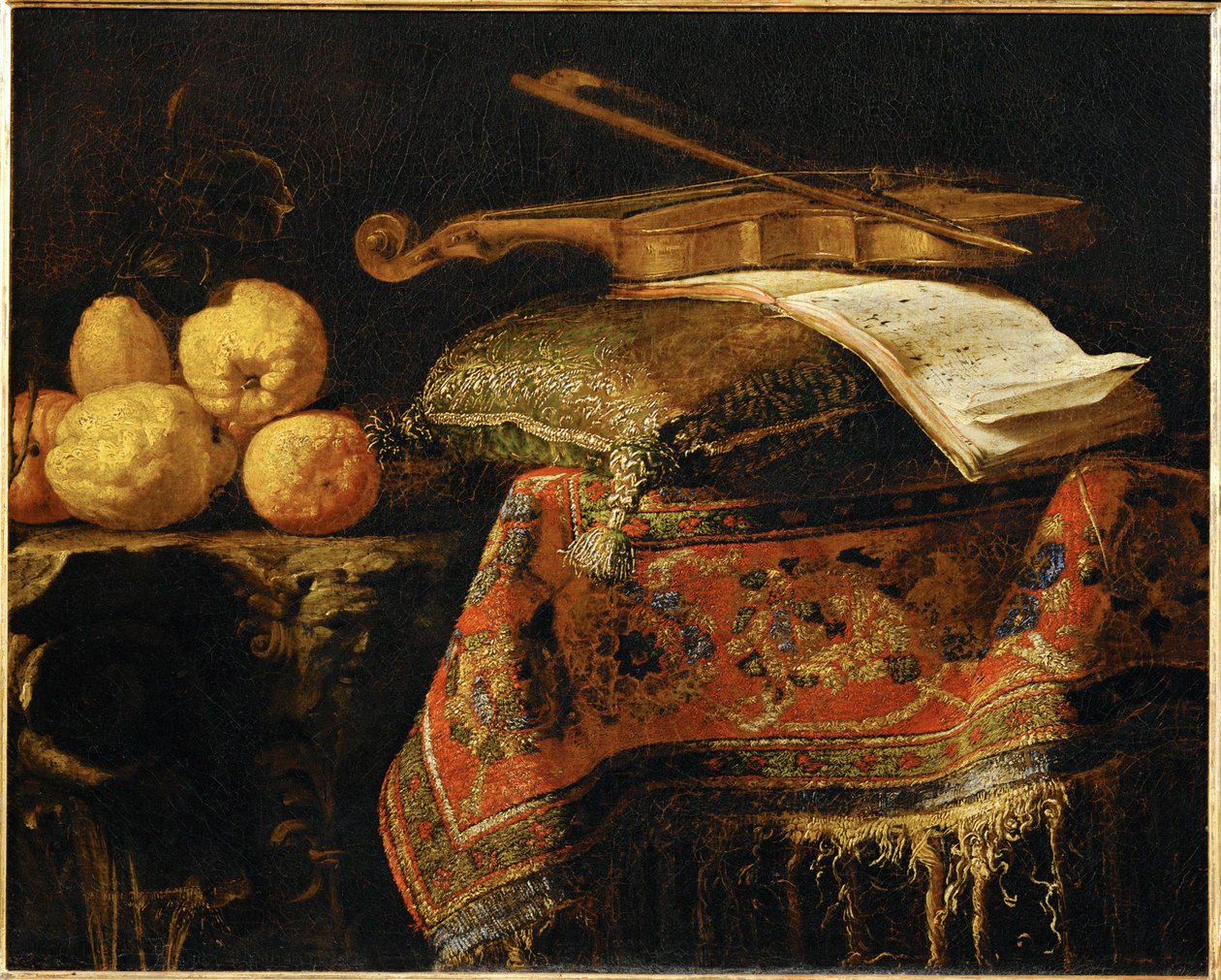 Nature Morte: cedrats et violon - Naturaleza muerta: limones y violín ... de Francesco (b.1640) Fieravino
