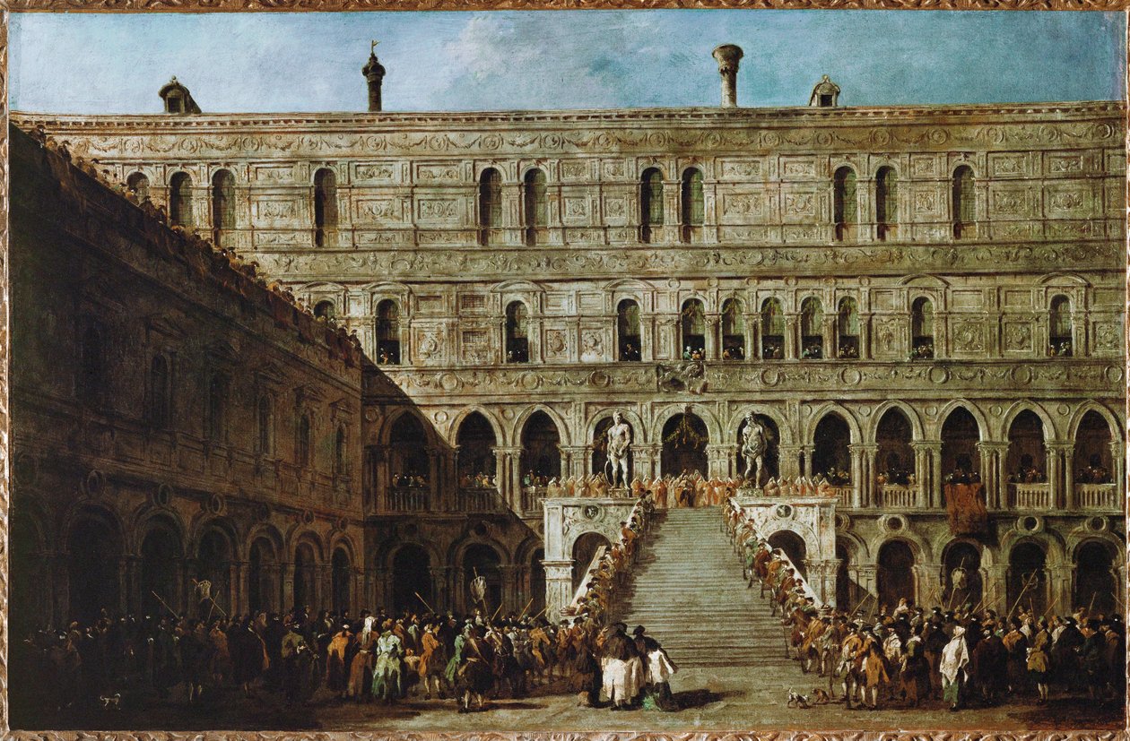 Coronación del Dux de Venecia en la Escalera de los Gigantes del palacio ducal ... de Francesco (circle of) Guardi