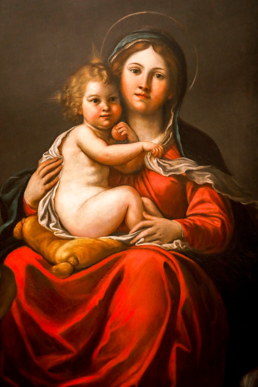 Virgen con el Niño y ángeles (detalle) siglo XVII (Óleo sobre pizarra) de Francesco Albani
