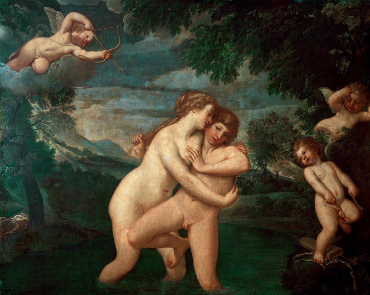 Salmacis en el baño rechazada por Hermafrodito de Francesco Albani