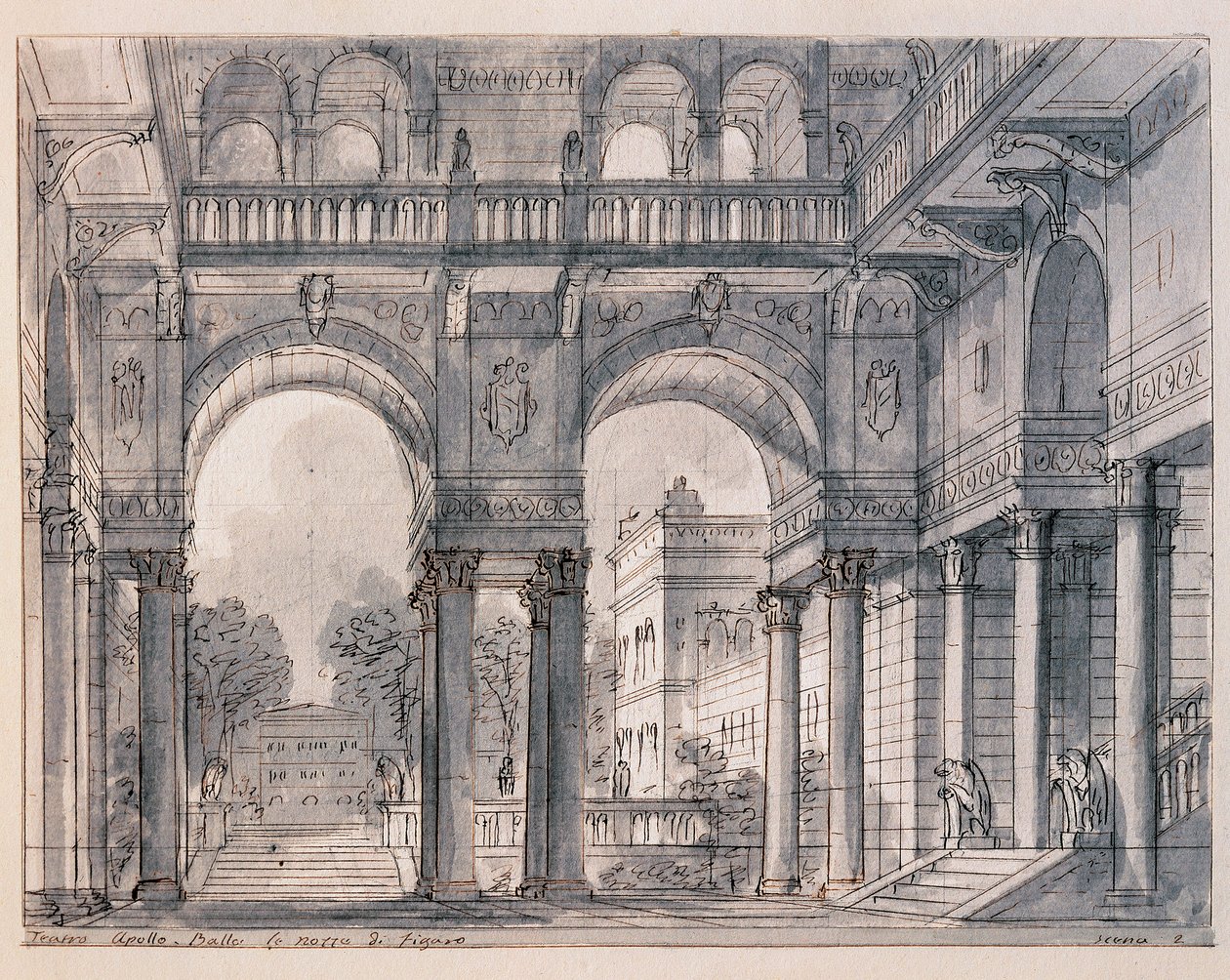 Escenografía para la segunda escena de Las bodas de Fígaro (Le nozze di Figaro) de Wolfgang Amadeus Mozart (1756-1791) dirigida por el escenógrafo Francesco Bagnara (1784-1866) 1820-1839, Venecia, Museo Correr de Francesco Bagnara