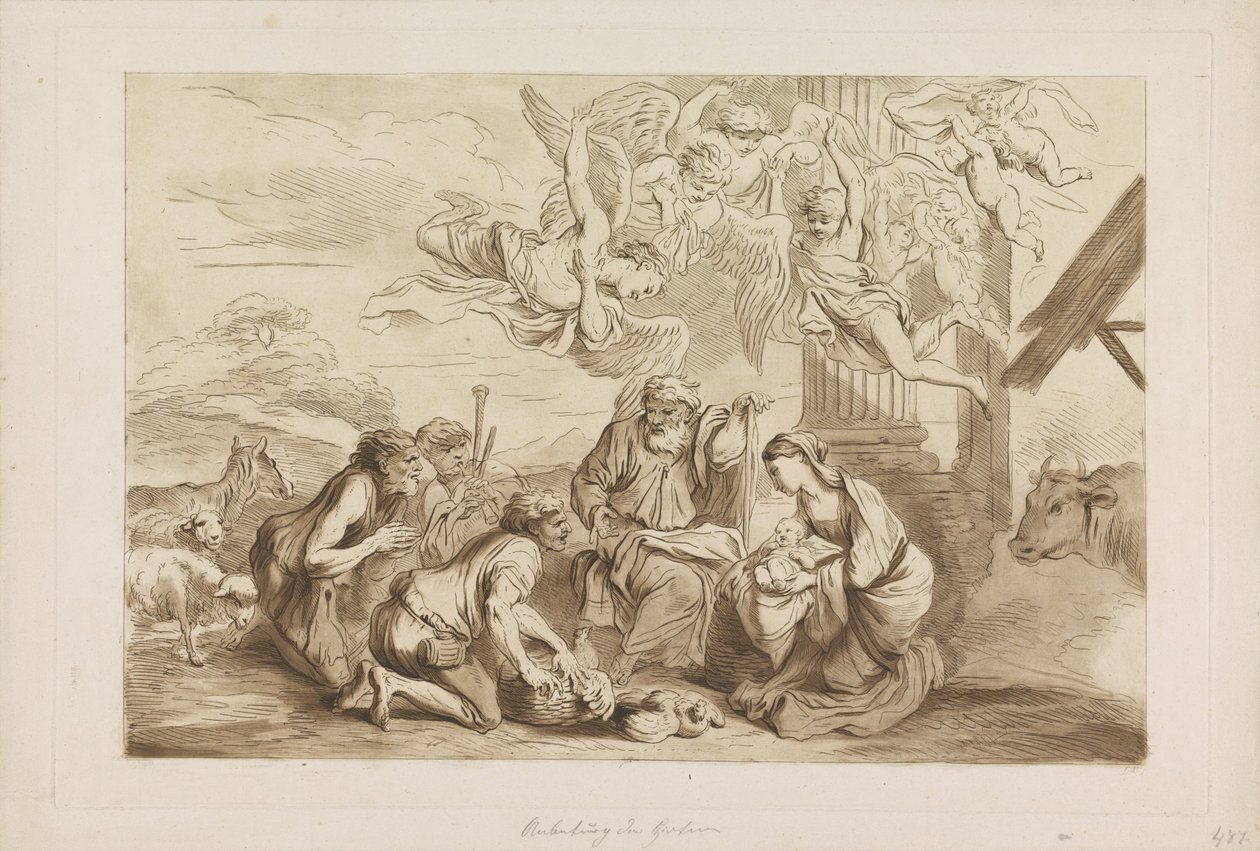 Adoración de los pastores Antiguo y Nuevo Testamento a Castiglione (título de la serie) de Francesco Bartolozzi