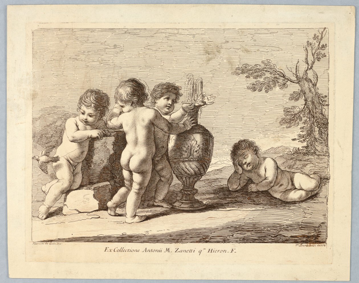 Niños jugando con un pájaro de Francesco Bartolozzi