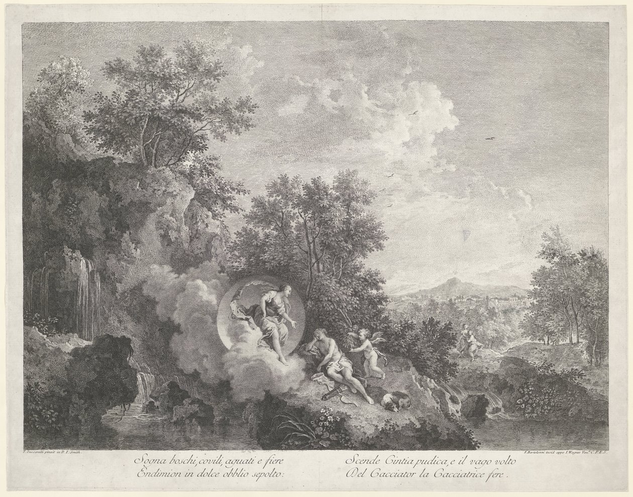 Diana visita a Endymion durmiendo de Francesco Bartolozzi