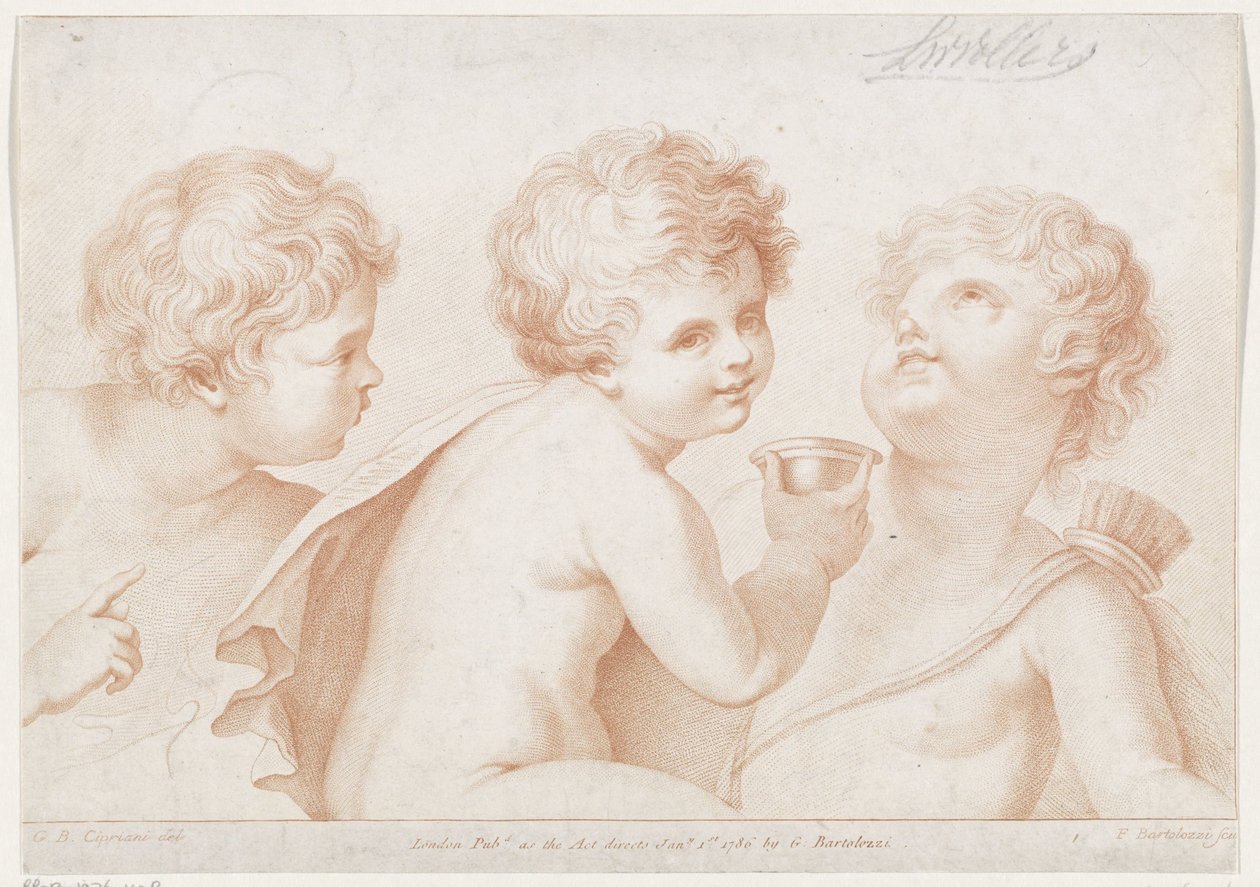 tres putti Principios del dibujo de Cipriani (título de la serie) Rudimentos de dibujo de Cipriani (título de la serie) de Francesco Bartolozzi