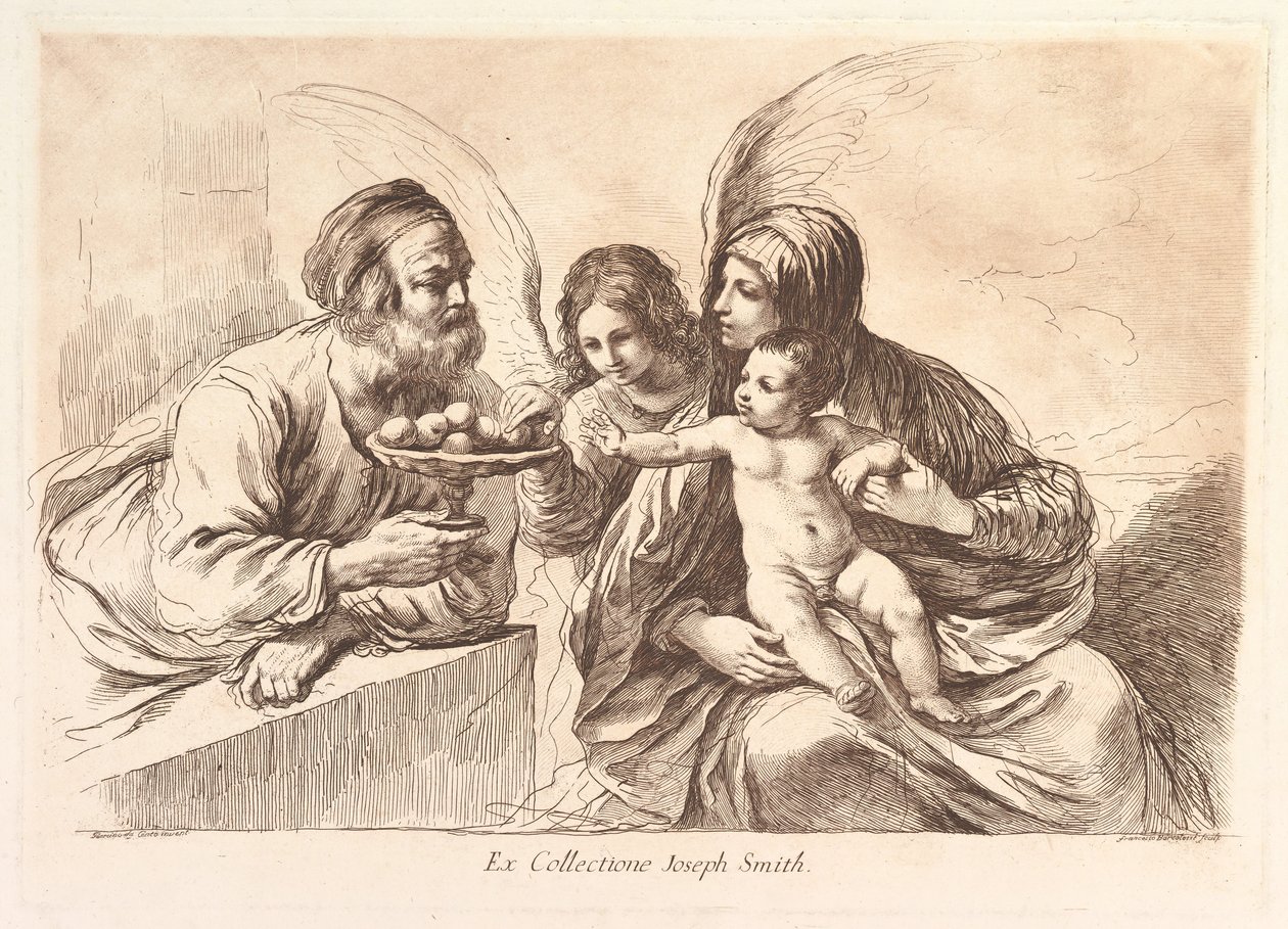 Sagrada Familia con un ángel que ofrece fruta al Niño Jesús: Raccolta di alcuni disegni..., 1764 de Francesco Bartolozzi