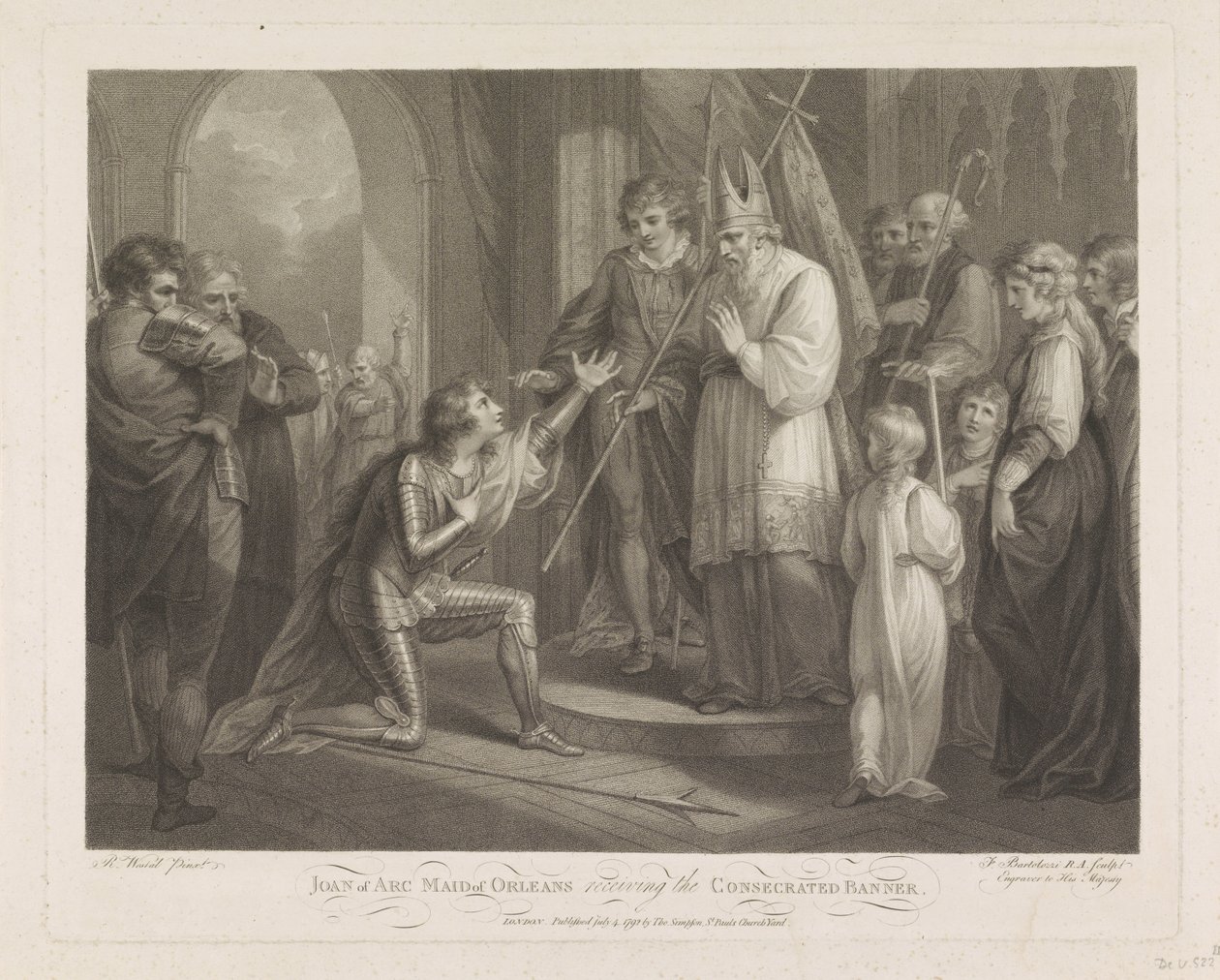 Juana de Arco recibe el estandarte consagrado Juana de Arco Doncella de Orleans recibiendo el estandarte consagrado (título sobre objeto) de Francesco Bartolozzi