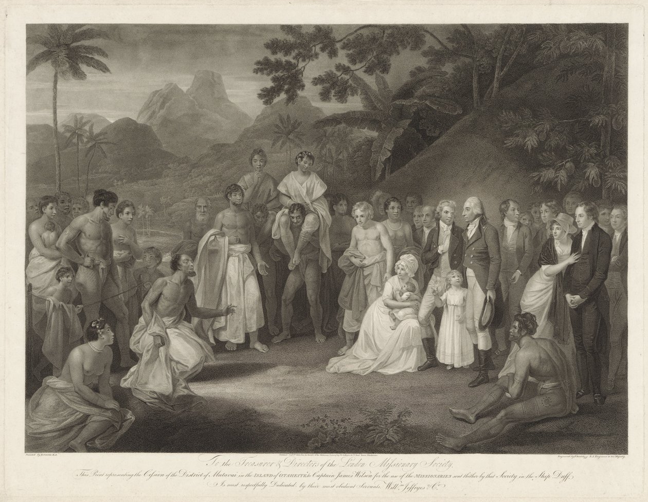 Kapitein James Wilson op het eiland Otaheité La Cesión de Matavai (en Tahití) al Capitán James Wilson La Cesión del Distrito de Matavai en la Isla de Otaheite al Capitán James Wilson para el uso de los Misioneros Enviados Allá por esa Sociedad de Francesco Bartolozzi