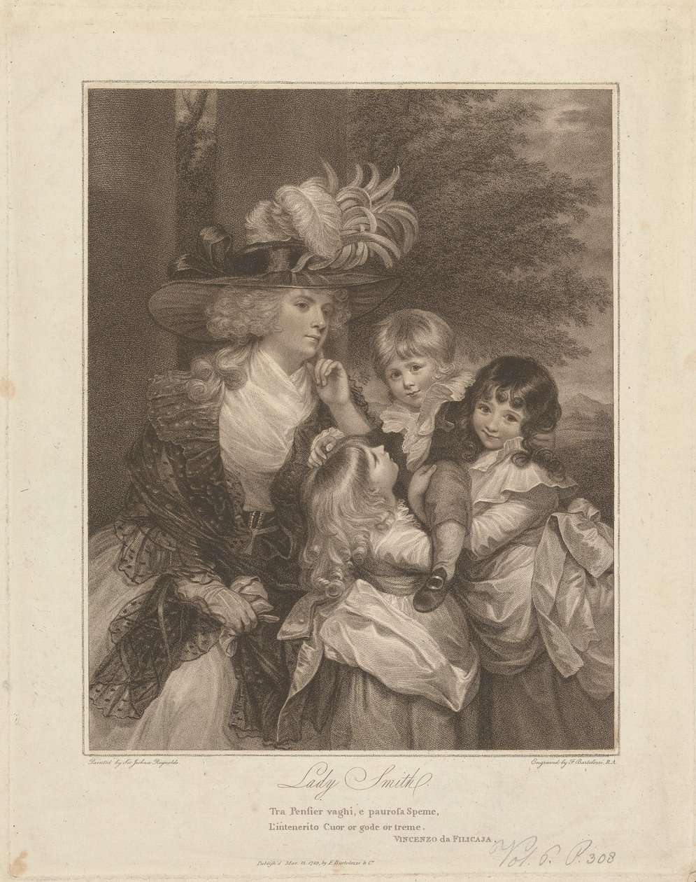 Lady Charlotte Smith y sus hijos; George Henry, Louisa y Charlotte de Francesco Bartolozzi