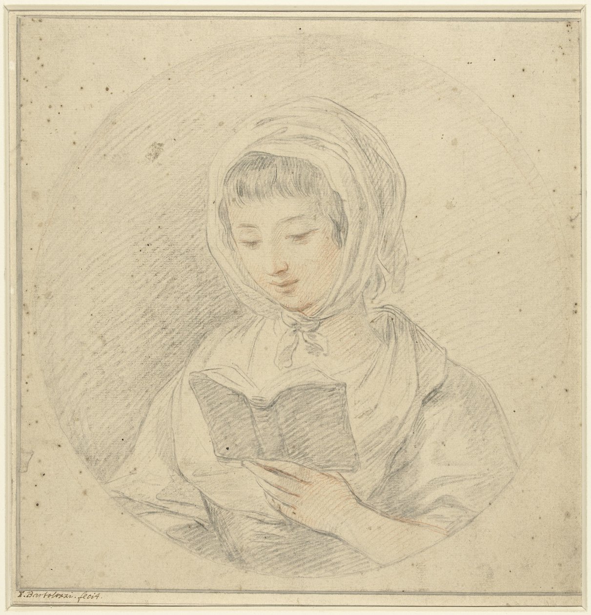 Chica leyendo en un libro, en un óvalo de Francesco Bartolozzi