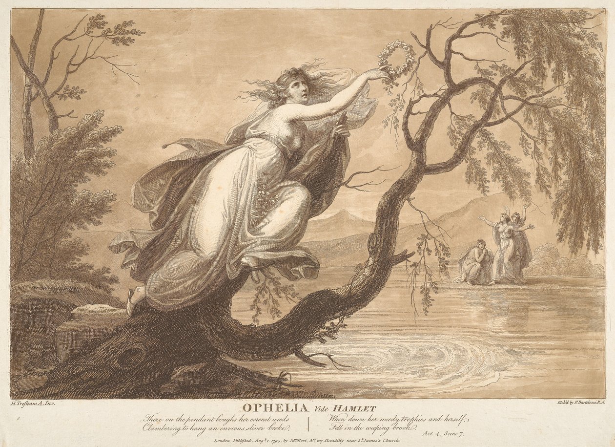 Ofelia, véase Hamlet, acto 4, escena VII de Francesco Bartolozzi