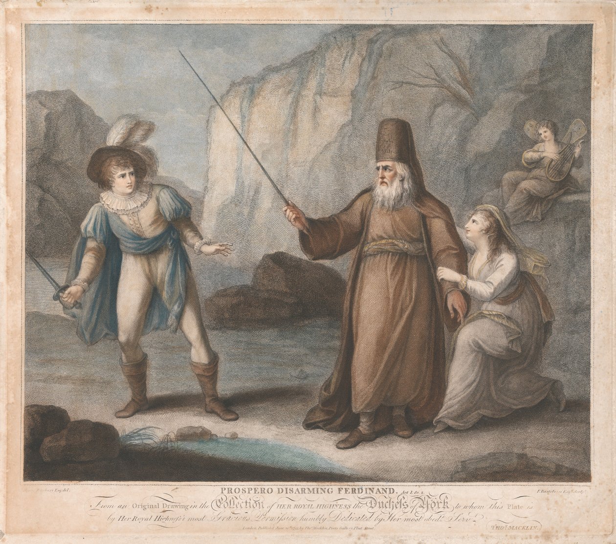 Próspero desarmando a Fernando, Acto I, Escena II de Francesco Bartolozzi