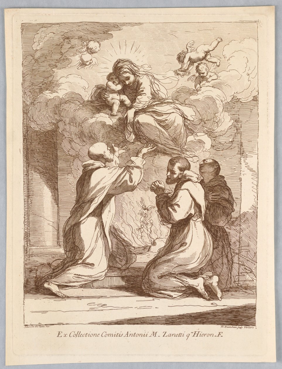 Tres santos, la Virgen y el Niño en las nubes de Francesco Bartolozzi