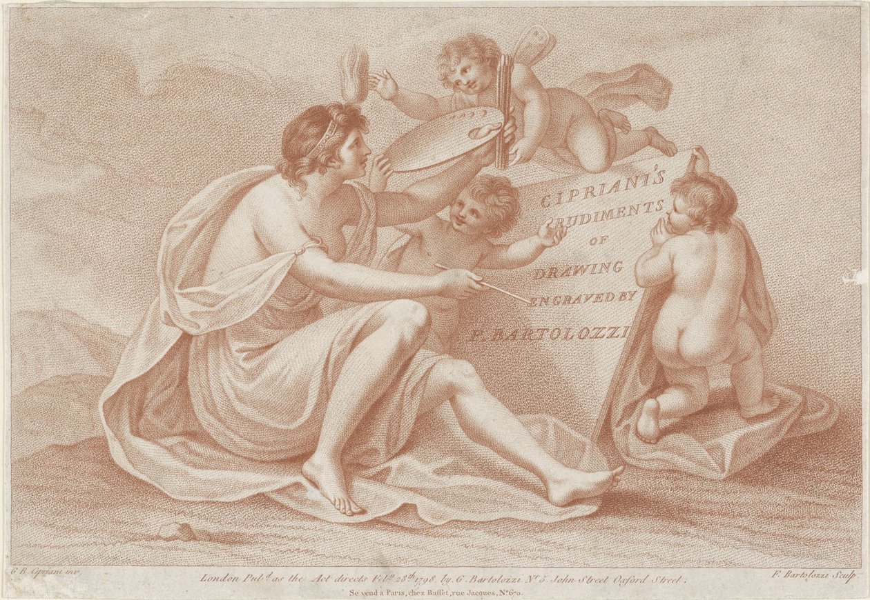 Impresión de título con personificación de pintura. Ciprianis principios de dibujo (título de la serie) Ciprianis rudimentos de dibujo (título de la serie) de Francesco Bartolozzi