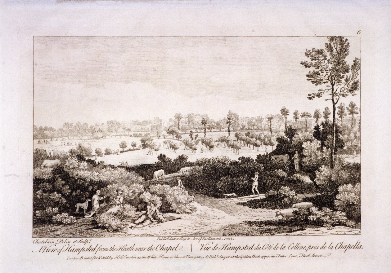 Vista de Hampstead Heath, Hampstead, Londres, 1752 de Francesco Bartolozzi