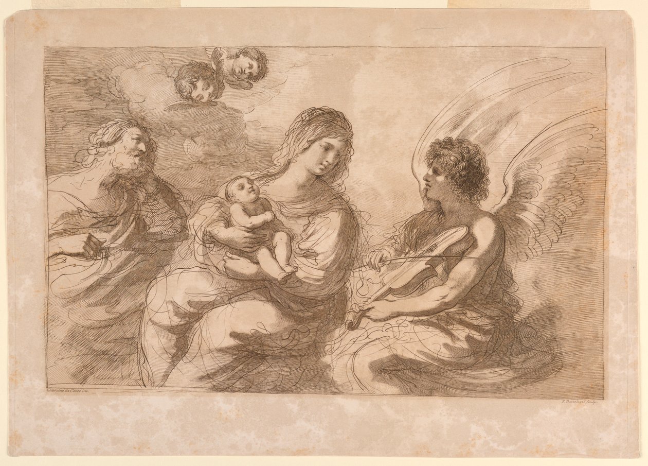 Virgen, Niño y José con un Ángel Tocando el Violín de Francesco Bartolozzi